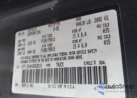 1992 Dodge Dakota z USA, uszkodzony, nr VIN 1B7FL26X6NS683819